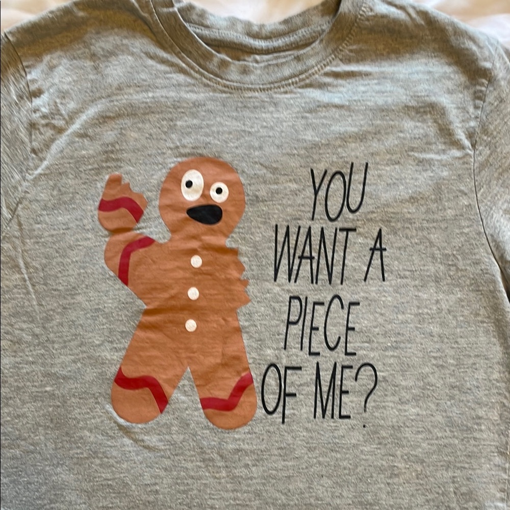 Gingerbread Man Graphic Pajama Top Gray Crew Neck Tee Size Small NWOT